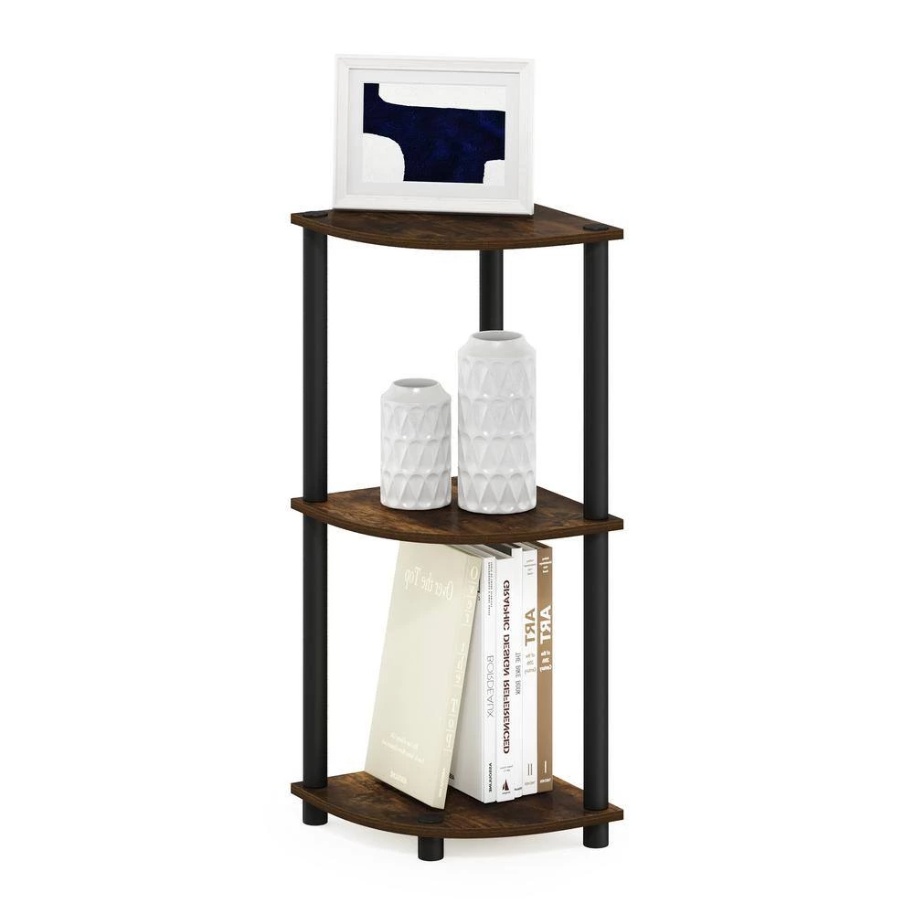Turn-N-Tube 29.6 in. Amber Pine/Black Wood 3-Shelf Corner Bookcase by Furinno 4 Turn-N-Tube 29.6 in. Amber Pine/Black Wood 3-Shelf Corner Bookcase by Furinno - Image 4