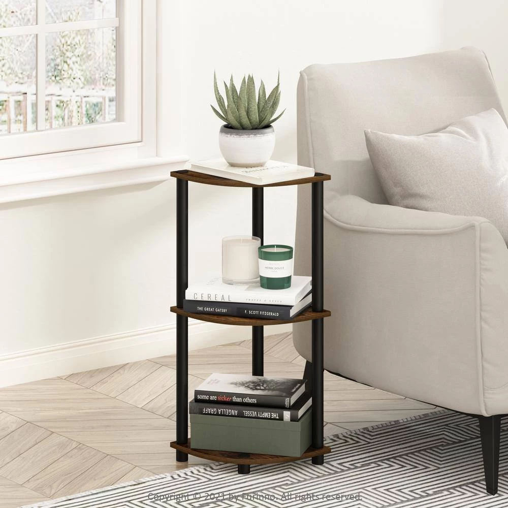 Turn-N-Tube 29.6 in. Amber Pine/Black Wood 3-Shelf Corner Bookcase by Furinno 6 Turn-N-Tube 29.6 in. Amber Pine/Black Wood 3-Shelf Corner Bookcase by Furinno - Image 6