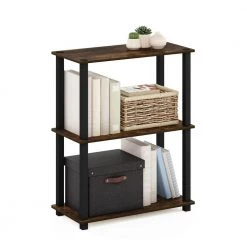 29.5 in. Amber Pine/Black 3-shelf Etagere Bookcase with Open Back by Furinno -Furinno Sales amber pine black furinno bookcases bookshelves 18025apbk 1f 1000