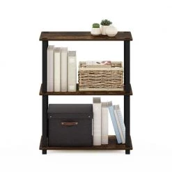29.5 in. Amber Pine/Black 3-shelf Etagere Bookcase with Open Back by Furinno -Furinno Sales amber pine black furinno bookcases bookshelves 18025apbk 44 1000