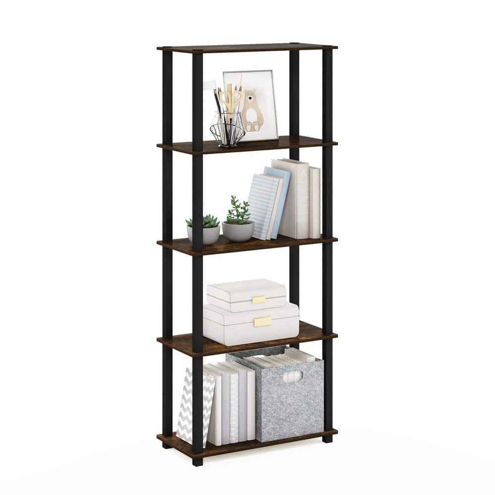 Turn-S-Tube 57.4 in. Amber Pine/Black 5-shelf Etagere Bookcase with Open Back by Furinno 4 Turn-S-Tube 57.4 in. Amber Pine/Black 5-shelf Etagere Bookcase with Open Back by Furinno - Image 4