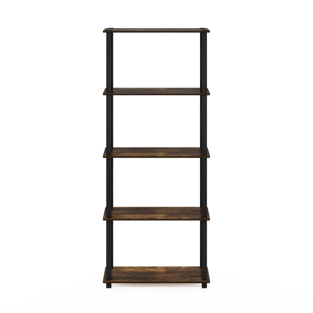 Turn-S-Tube 57.4 in. Amber Pine/Black 5-shelf Etagere Bookcase with Open Back by Furinno 3 Turn-S-Tube 57.4 in. Amber Pine/Black 5-shelf Etagere Bookcase with Open Back by Furinno - Image 3