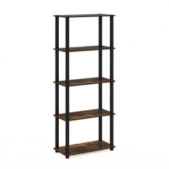 Turn-S-Tube 57.4 in. Amber Pine/Black 5-shelf Etagere Bookcase with Open Back by Furinno