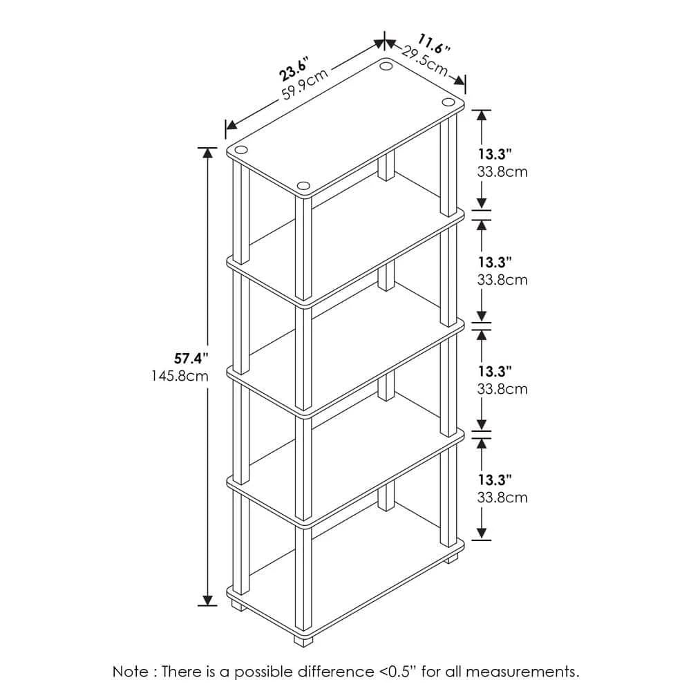 Turn-S-Tube 57.4 in. Amber Pine/Black 5-shelf Etagere Bookcase with Open Back by Furinno 2 Turn-S-Tube 57.4 in. Amber Pine/Black 5-shelf Etagere Bookcase with Open Back by Furinno - Image 2