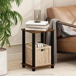 Simplistic 13.4 in. Amber Pine / Black Small End Table by Furinno -Furinno Sales amber pine black furinno end side tables 21260apbk 31 1000