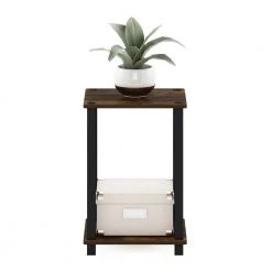 Simplistic 13.4 in. Amber Pine / Black Small End Table by Furinno -Furinno Sales amber pine black furinno end side tables 21260apbk 4f 1000