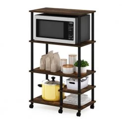 Turn-N-Tube 4-Tier Amber Pine and Black Kitchen Storage Shelf Cart with Casters by Furinno -Furinno Sales amber pine black furinno kitchen carts 21027apbk 1f 1000