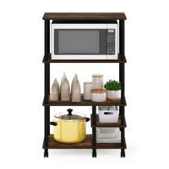 Turn-N-Tube 4-Tier Amber Pine and Black Kitchen Storage Shelf Cart with Casters by Furinno -Furinno Sales amber pine black furinno kitchen carts 21027apbk 44 1000