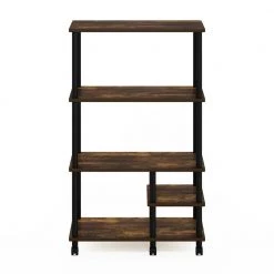 Turn-N-Tube 4-Tier Amber Pine and Black Kitchen Storage Shelf Cart with Casters by Furinno -Furinno Sales amber pine black furinno kitchen carts 21027apbk 4f 1000
