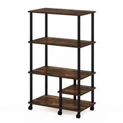 Turn-N-Tube 4-Tier Amber Pine and Black Kitchen Storage Shelf Cart with Casters by Furinno