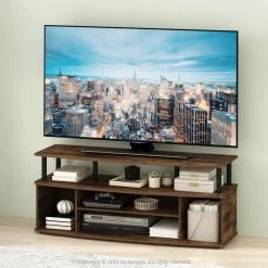 JAYA 47.24 in.Amber Pine/Black Large Entertainment Center Fits TV's up to 55 in. With Cable Management by Furinno -Furinno Sales amber pine black furinno tv stands 21261apbk 31 1000
