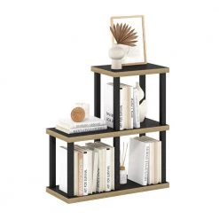 Turn-N-Tube 28 in. Wide Americano/Black No Tools 3-Shelf 3 Cube Etagere Bookcase by Furinno -Furinno Sales americano black furinno bookcases bookshelves 22076amlbobk 1f 1000