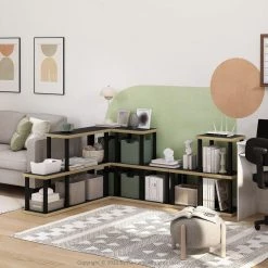 Turn-N-Tube 28 in. Wide Americano/Black No Tools 3-Shelf 3 Cube Etagere Bookcase by Furinno -Furinno Sales americano black furinno bookcases bookshelves 22076amlbobk 31 1000