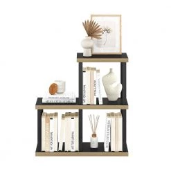 Turn-N-Tube 28 in. Wide Americano/Black No Tools 3-Shelf 3 Cube Etagere Bookcase by Furinno -Furinno Sales americano black furinno bookcases bookshelves 22076amlbobk 44 1000