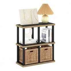 Turn-N-Tube 28 in. Wide Americano/Black No Tools 3-Shelf 4 Cube Etagere Bookcase by Furinno -Furinno Sales americano black furinno bookcases bookshelves 22077amlbobk 1f 1000