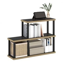 Turn-N-Tube 40.6 in. Wide Americano/Black No Tools 3 Shelf Ladder Bookcase by Furinno -Furinno Sales americano black furinno bookcases bookshelves 22080amlbobk 1f 1000