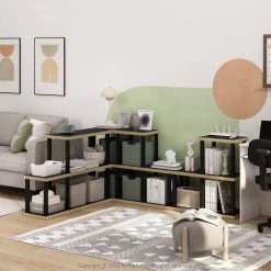 Turn-N-Tube 40.6 in. Wide Americano/Black No Tools 3 Shelf Ladder Bookcase by Furinno -Furinno Sales americano black furinno bookcases bookshelves 22080amlbobk 31 1000