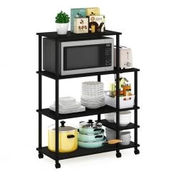 Turn-N-Tube 4-Tier Americano and Black Kitchen Wide Storage Shelf Cart with Casters by Furinno -Furinno Sales americano black furinno kitchen carts 21028ambk 1f 1000