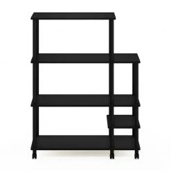 Turn-N-Tube 4-Tier Americano and Black Kitchen Wide Storage Shelf Cart with Casters by Furinno -Furinno Sales americano black furinno kitchen carts 21028ambk 4f 1000