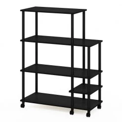 Turn-N-Tube 4-Tier Americano and Black Kitchen Wide Storage Shelf Cart with Casters by Furinno