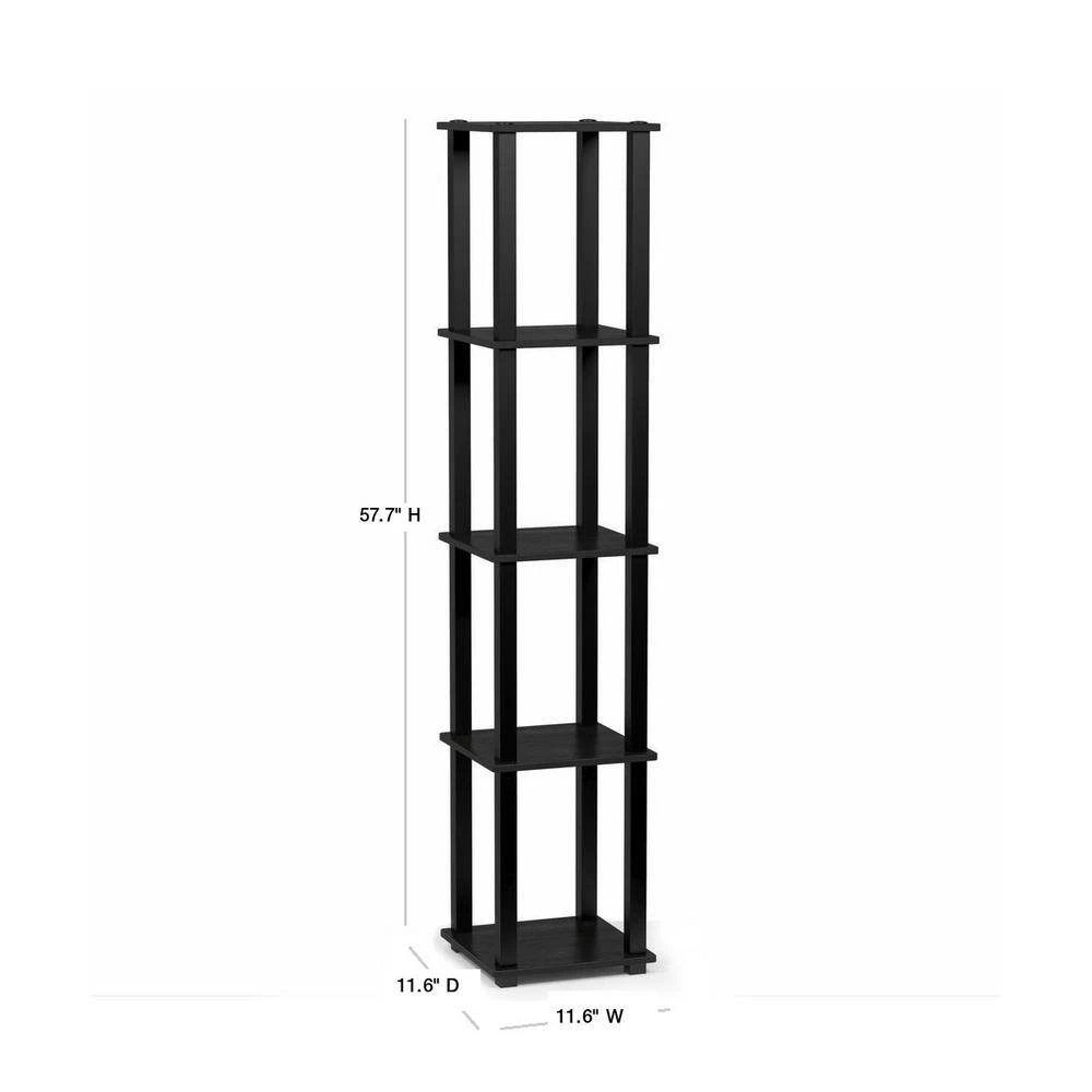 57.7 in. Americano/Black Plastic 5-shelf Corner Etagere Bookcase with Open Storage by Furinno 2 57.7 in. Americano/Black Plastic 5-shelf Corner Etagere Bookcase with Open Storage by Furinno - Image 2