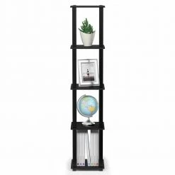 57.7 in. Americano/Black Plastic 5-shelf Corner Etagere Bookcase with Open Storage by Furinno