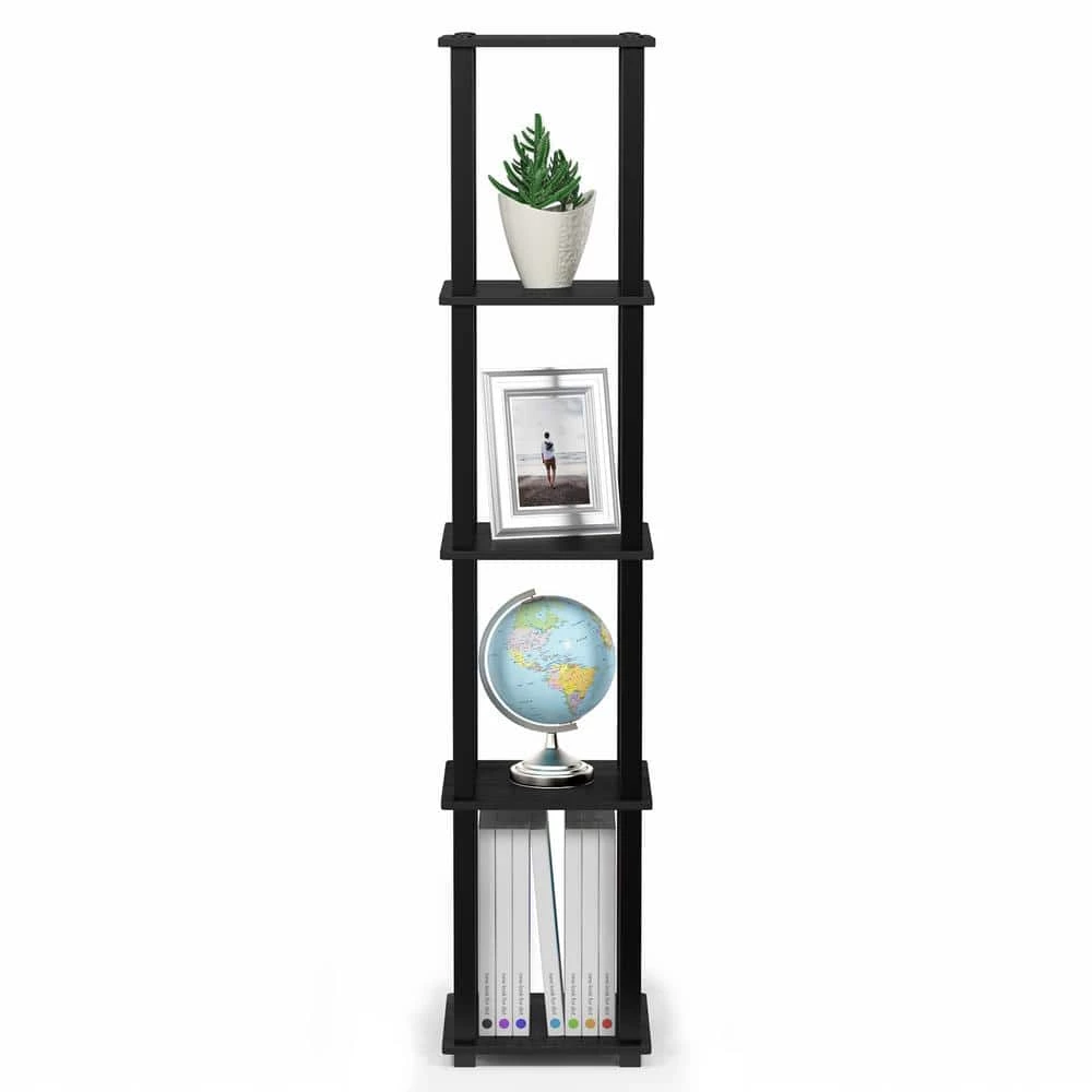 57.7 in. Americano/Black Plastic 5-shelf Corner Etagere Bookcase with Open Storage by Furinno 1 57.7 in. Americano/Black Plastic 5-shelf Corner Etagere Bookcase with Open Storage by Furinno
