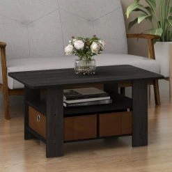 Andrey 32 in. Americano/Medium Brown Medium Rectangle Wood Coffee Table with Bin Drawer by Furinno 11 Andrey 32 in. Americano/Medium Brown Medium Rectangle Wood Coffee Table with Bin Drawer by Furinno -Furinno Sales americano furinno coffee tables 11158am mbr 31 1000