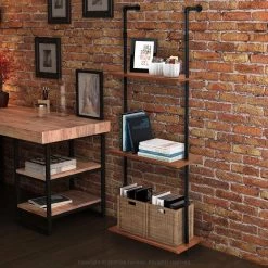 Wyatt Antique Espresso 3-Tier Retro Wall-Mounted Storage Shelf by Furinno