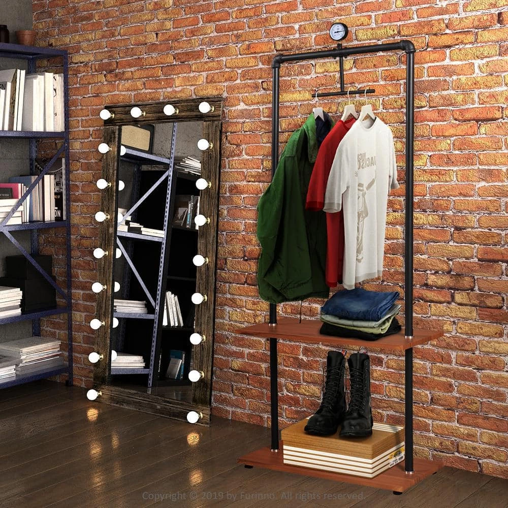 Wyatt Antique Espresso 2-Shelf Retro Garment Rack by Furinno 1 Wyatt Antique Espresso 2-Shelf Retro Garment Rack by Furinno