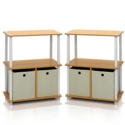 Go Green Beech 3-Shelf Open Bookcase with Bins (2-Pack) by Furinno