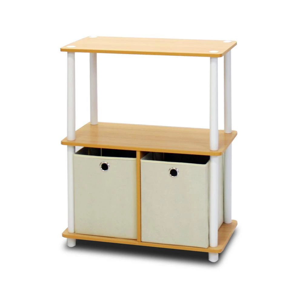 29.75 in. Beech/White Wood 3-shelf Etagere Bookcase with Open Back by Furinno 2 29.75 in. Beech/White Wood 3-shelf Etagere Bookcase with Open Back by Furinno - Image 2