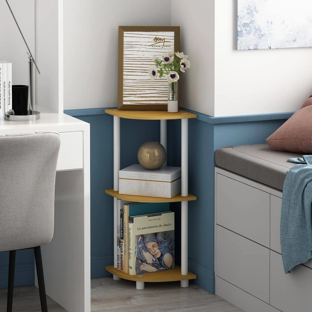 Turn-N-Tube 29.6 in. Beech/White Reversible 3-Shelf Corner Open Shelf by Furinno 2 Turn-N-Tube 29.6 in. Beech/White Reversible 3-Shelf Corner Open Shelf by Furinno - Image 2