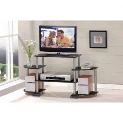 Turn-N-Tube 42 in. Black and Grey Particle Board Entertainment Center Fits TVs Up to 37 in. with Open Storage by Furinno -Furinno Sales black and grey furinno tv stands 12258bk gy 1f 1000
