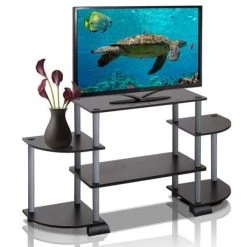 Turn-N-Tube 42 in. Black and Grey Particle Board Entertainment Center Fits TVs Up to 37 in. with Open Storage by Furinno -Furinno Sales black and grey furinno tv stands 12258bk gy c3 1000