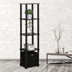 56.9 in. Black Plastic 5-shelf Etagere Bookcase with Open Back by Furinno -Furinno Sales black furinno bookcases bookshelves 15120bkbk 31 1000