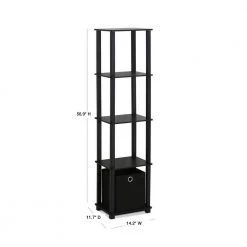 56.9 in. Black Plastic 5-shelf Etagere Bookcase with Open Back by Furinno -Furinno Sales black furinno bookcases bookshelves 15120bkbk 40 1000