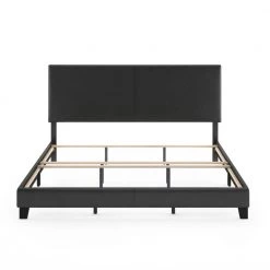 Pessac Black King Upholstered Bed Frame by Furinno -Furinno Sales black furinno panel beds fb19821kbk 4f 1000