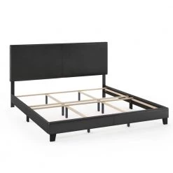 Pessac Black King Upholstered Bed Frame by Furinno -Furinno Sales black furinno panel beds fb19821kbk c3 1000