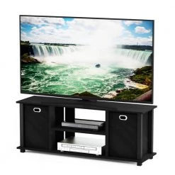 Econ 44 in. Black Wood TV Stand Fits TVs Up to 37 in. with Open Storage by Furinno