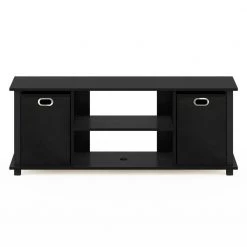 Econ 44 in. Black Wood TV Stand Fits TVs Up to 37 in. with Open Storage by Furinno -Furinno Sales black furinno tv stands 13054bk bk c3 1000