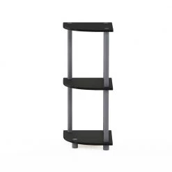 Turn-N-Tube 29.6 in. Black/Grey Reversible 3-Shelf Corner Open Shelf by Furinno -Furinno Sales black grey furinno bookcases bookshelves 12077bk gy 1f 1000