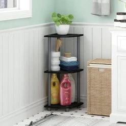 Turn-N-Tube 29.6 in. Black/Grey Reversible 3-Shelf Corner Open Shelf by Furinno -Furinno Sales black grey furinno bookcases bookshelves 12077bk gy 31 1000