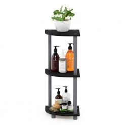Turn-N-Tube 29.6 in. Black/Grey Reversible 3-Shelf Corner Open Shelf by Furinno -Furinno Sales black grey furinno bookcases bookshelves 12077bk gy 44 1000