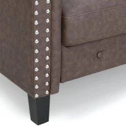 Bastia 68.9 in. Brown Faux Leather 3-Seater Chesterfield Sofa with Round Arms by Furinno -Furinno Sales brown faux leather furinno sofas couches fs193312xbr 1d 1000