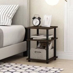Turn-N-Tube 14.6 in. Columbia Walnut/Black Square Wood End Table with Open Shelf by Furinno -Furinno Sales columbia walnut black furinno end side tables 15095cwn bk 31 1000