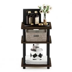 Turn-N-Tube 14.6 in. Columbia Walnut/Black Square Wood End Table with Open Shelf by Furinno -Furinno Sales columbia walnut black furinno end side tables 15095cwn bk 44 1000