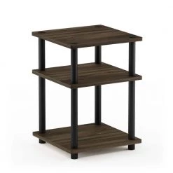 Turn-N-Tube 14.6 in. Columbia Walnut/Black Square Wood End Table with Open Shelf by Furinno