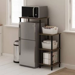 Turn-N-Tube Columbia Walnut/Black Tall Kitchen Storage Shelf with Wood Top by Furinno -Furinno Sales columbia walnut black furinno kitchen carts 21026cwnbk 31 1000