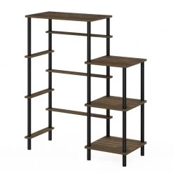 Turn-N-Tube Columbia Walnut/Black Tall Kitchen Storage Shelf with Wood Top by Furinno